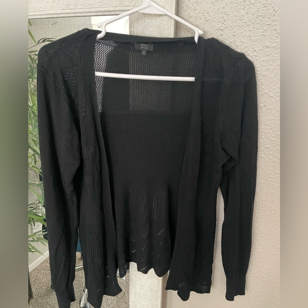 Long Sleeve Crochet Knit Draped Open Sweater Cardigan